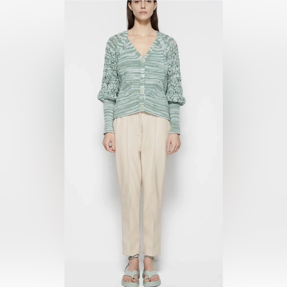 JONATHAN SIMKHAI Adeline Cotton Blend Cardigan Sweater in Lichen Jade - Small - Picture 3 of 12
